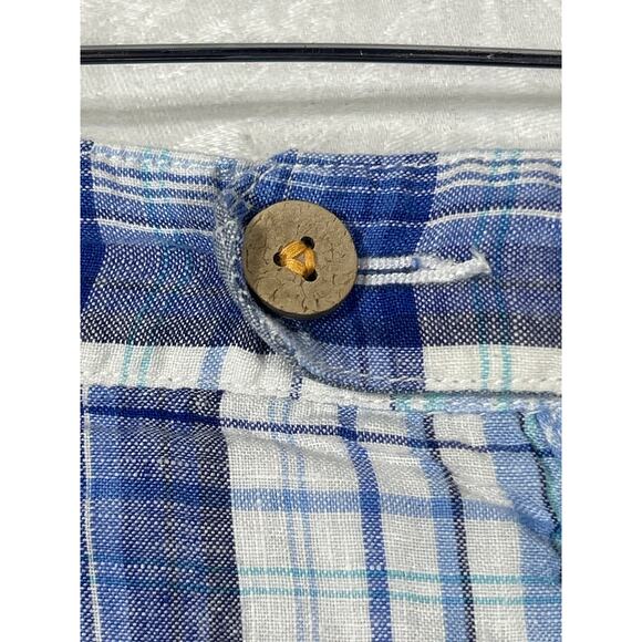 Reversible Shorts 42 Blue Plaid 100% Linen Pockets Bermuda - Picture 4 of 13